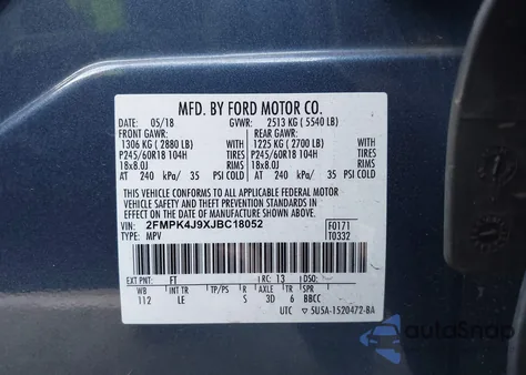 2018 Ford Edge Sel from USA, damaged, VIN 2FMPK4J9XJBC18052